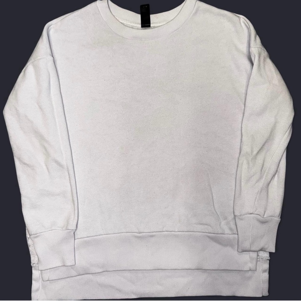 90 Degree By Reflex White Crewneck Sweater with Ribbed Details